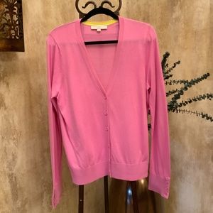 LOFT Bubblegum Pink Cardigan w/ Yellow Cuff Detail.  Size XL.